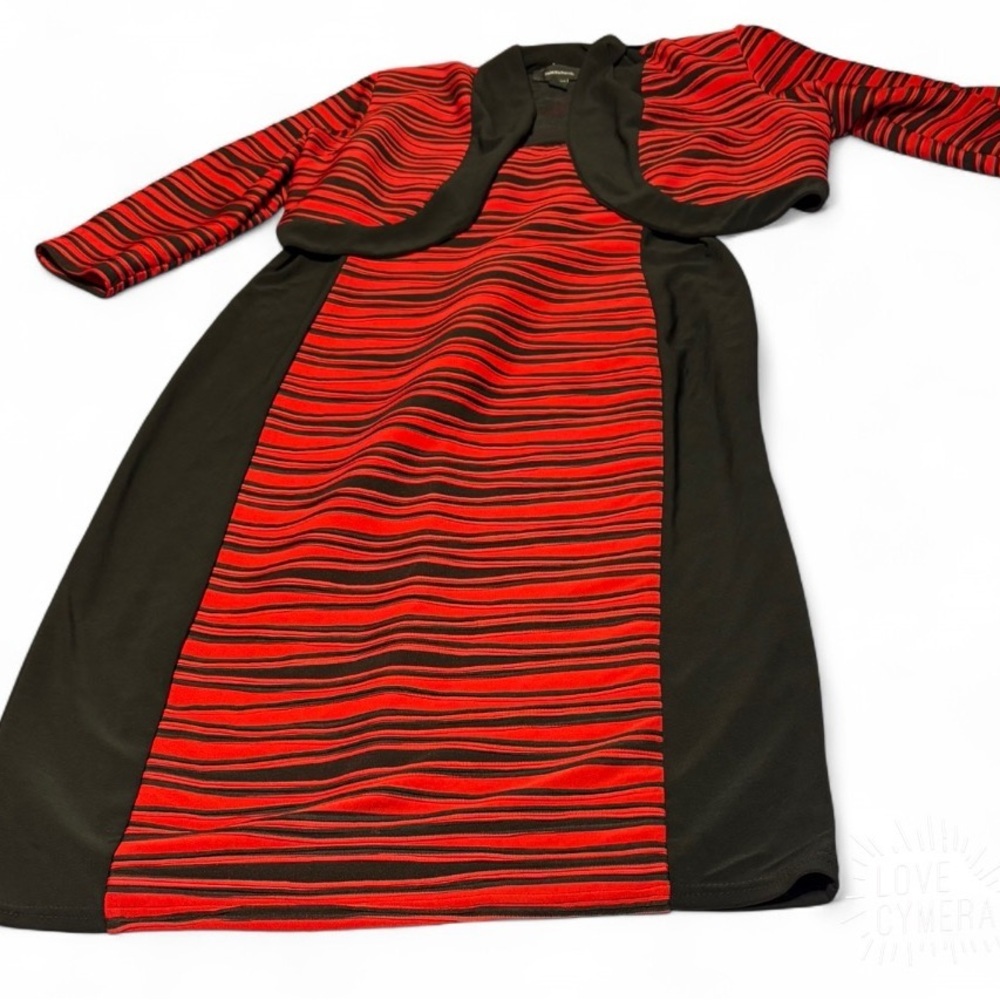R&M Richards Black and Red Striped Dress with Jacket